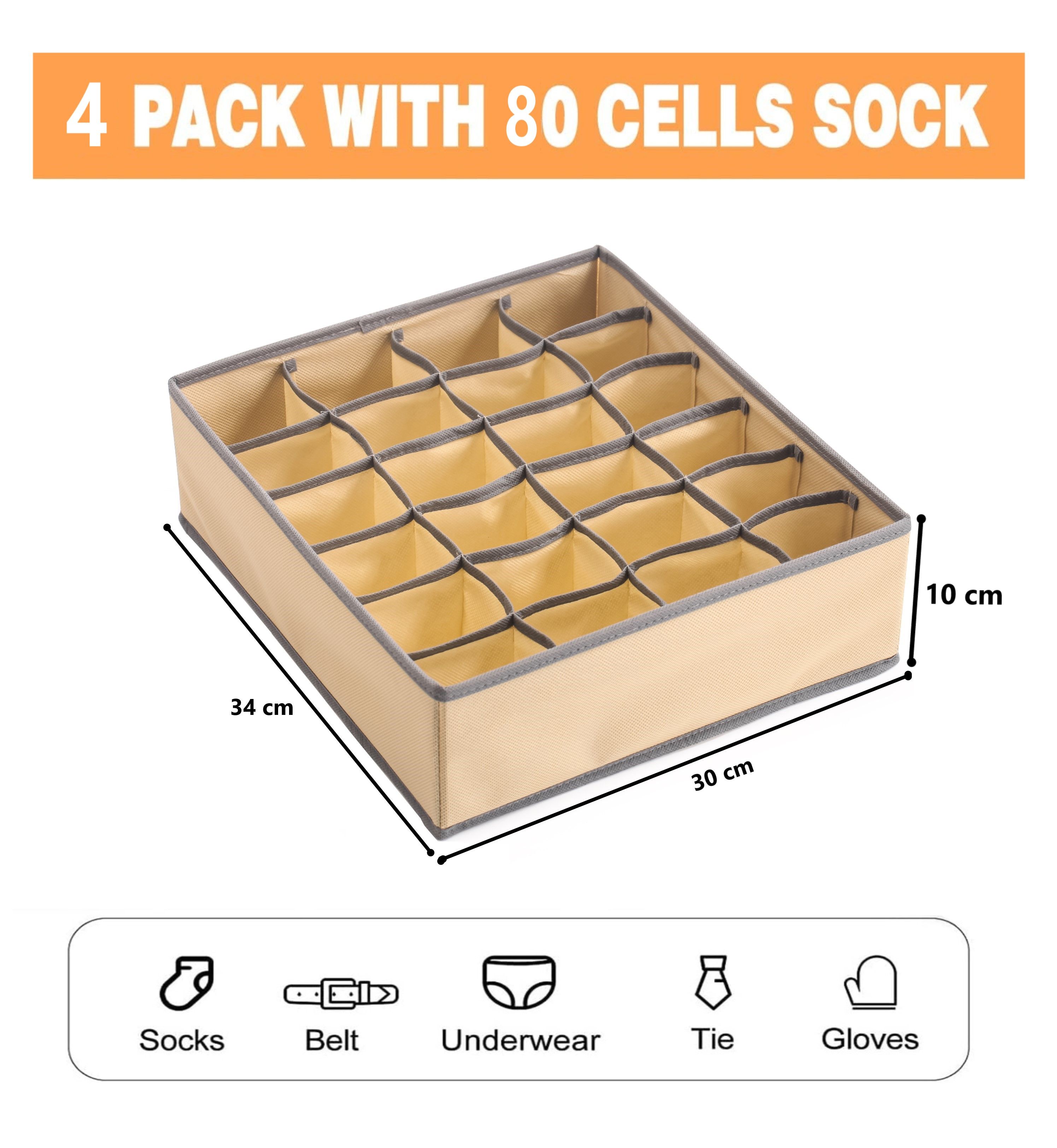 Set of 4 Fabric Drawer Organizer Divider Storage Boxes for Storing Socks, Underwear, Ties, Scarves (Beige) — image 3