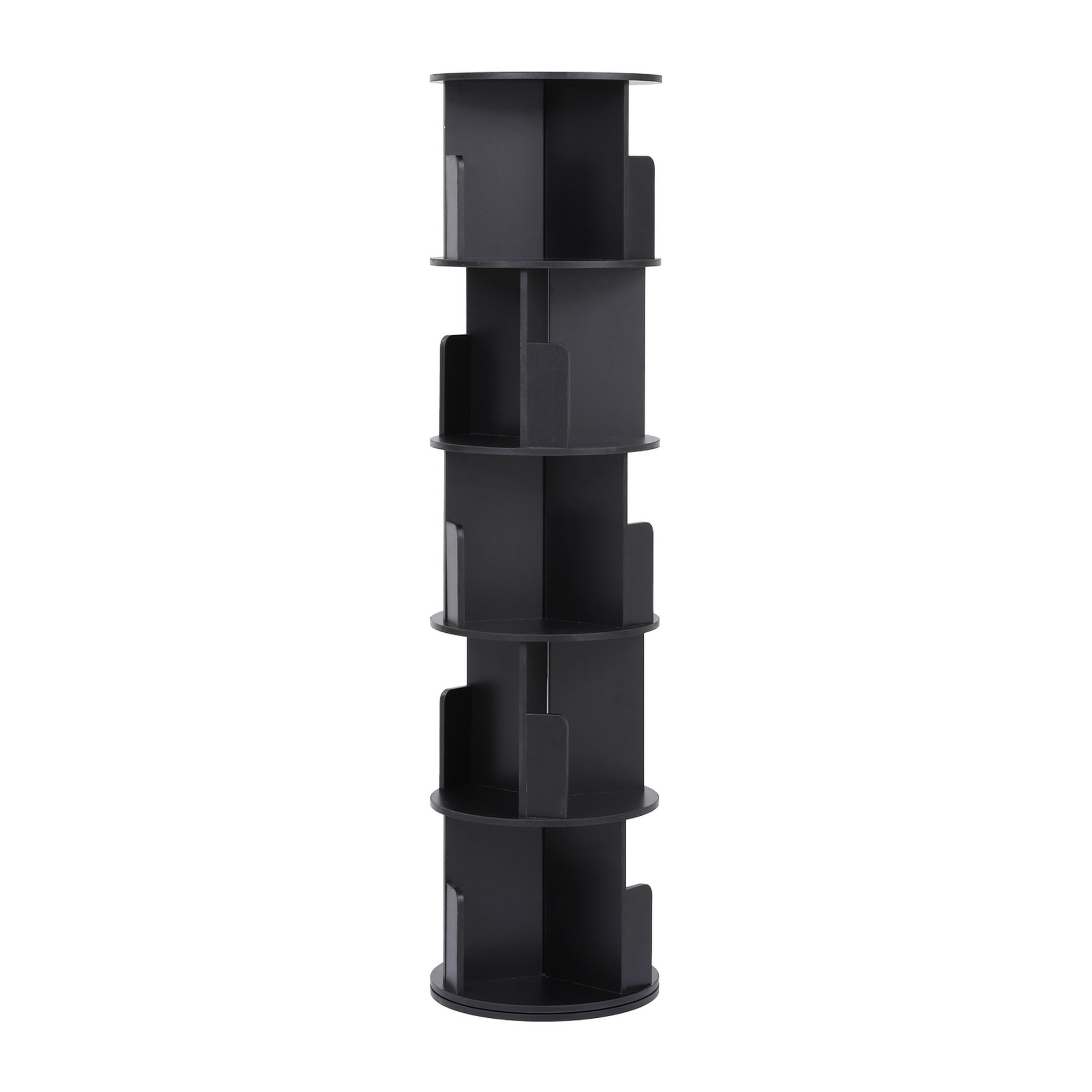 Artiss 5 Tiers Bookshelf Swivel Bookcase Display Shelves Stand Round Black — image 4