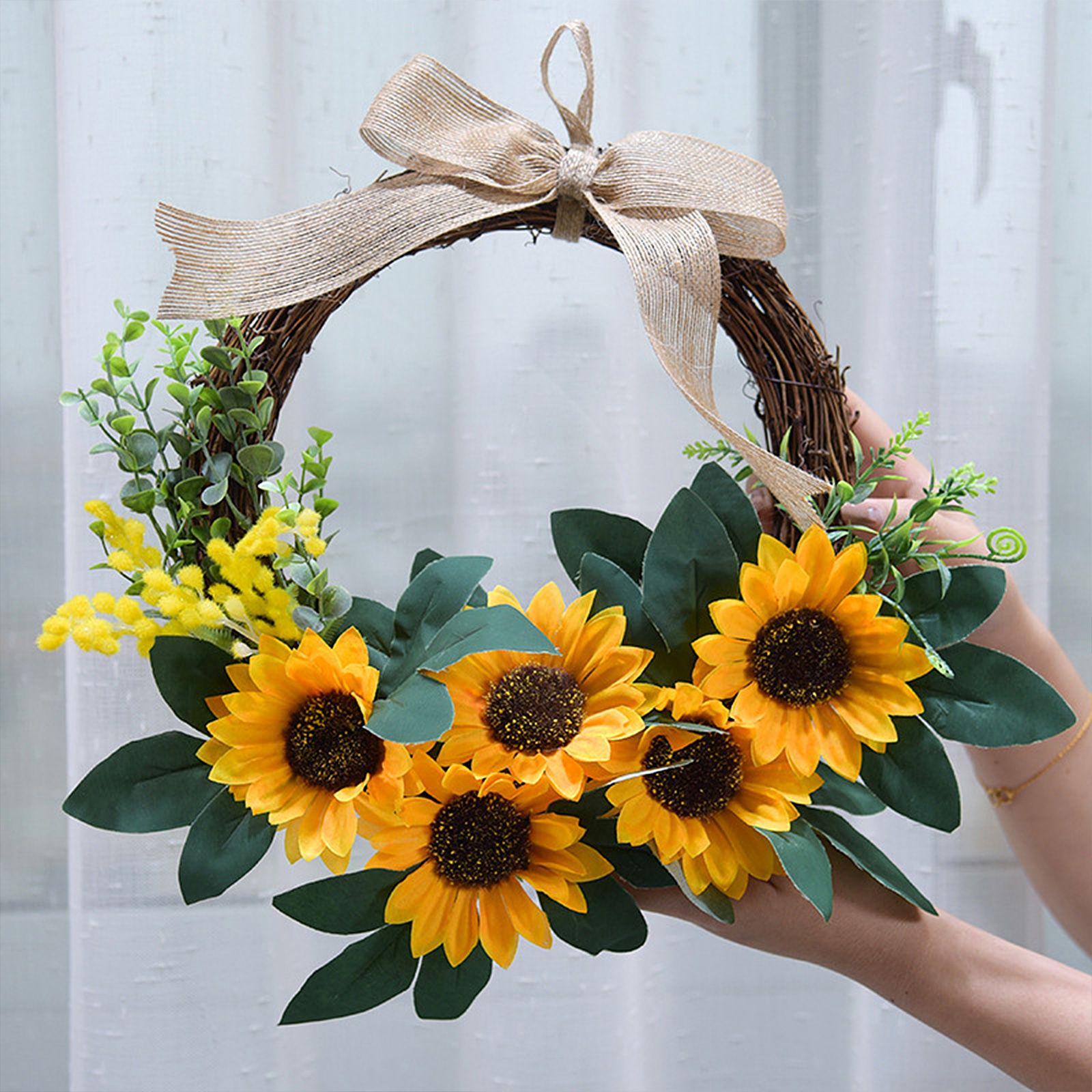 Simulation Sunflower Wreath Home Wedding Decoration Rattan Artificial Wreath — image 3