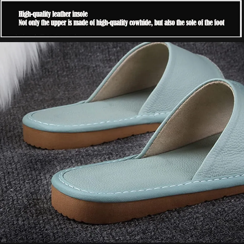 Black Leather Open Toe Slippers, Non Slip Indoor House Sandals for Men Women, EUR35-36 — image 4