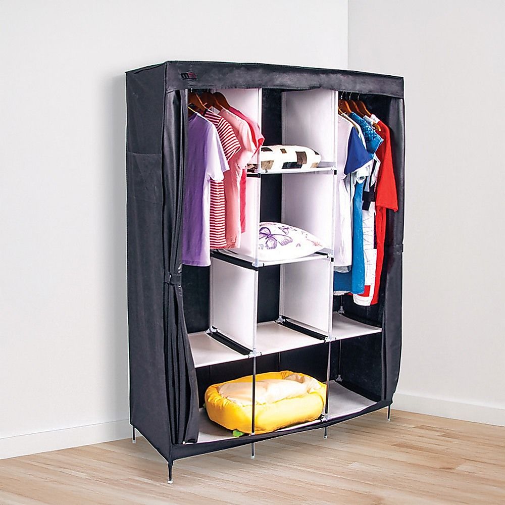 Large Portable Clothes Closet Canvas Wardrobe Storage Organizer with Shelves — image 6