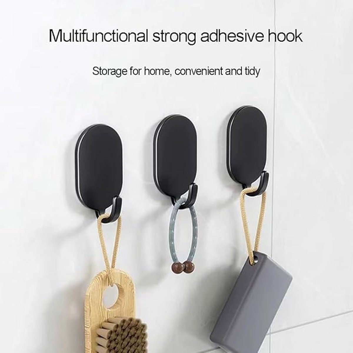Set of 10 - Self-adhesive hooks - Adhesive hook - Adhesive hooks - Towel hook - robust - for bathroom-kitchen-living room - 50*32*20mm - carbon steel - black โ image 2