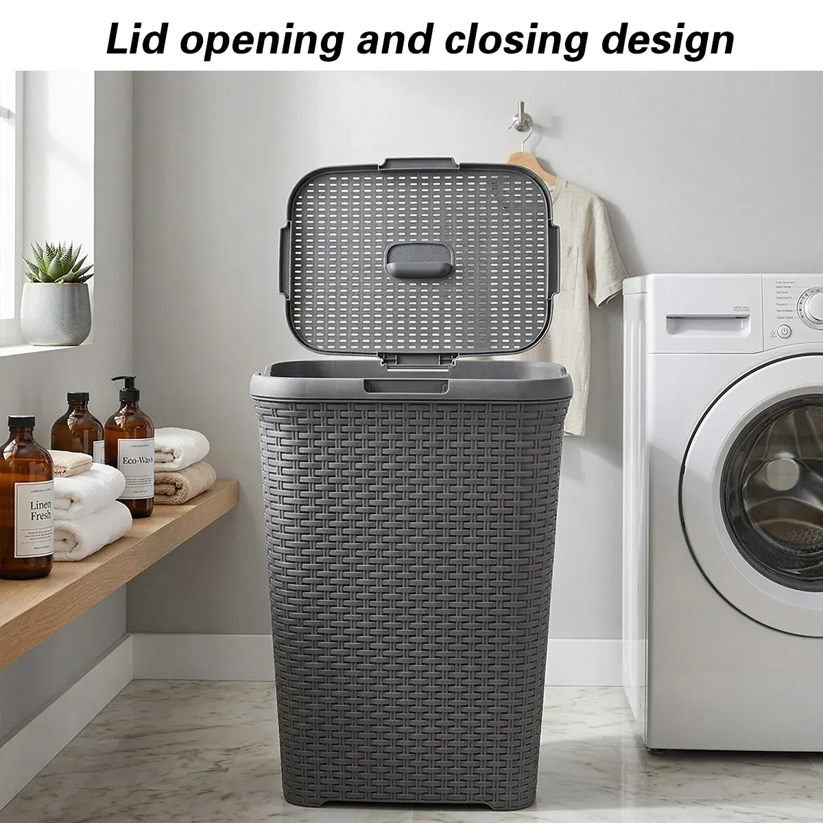 Laundry Basket Plastic Rattan Style Large Capacity Clothes Toy Storage Organizer — image 4