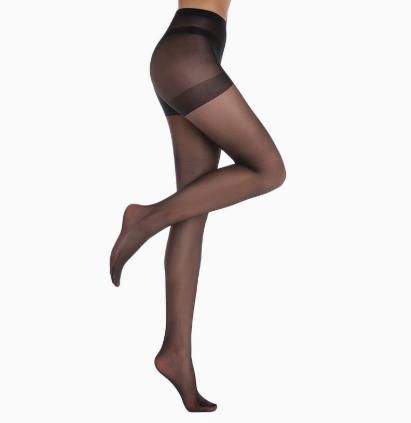 Size M 3 Pcs Black Women's 20 Denier Sheer Tights 3 Pack - Snag Resistant Nylon Elastane Pantyhose with Stretch Fit, Single Seam Design — image 4