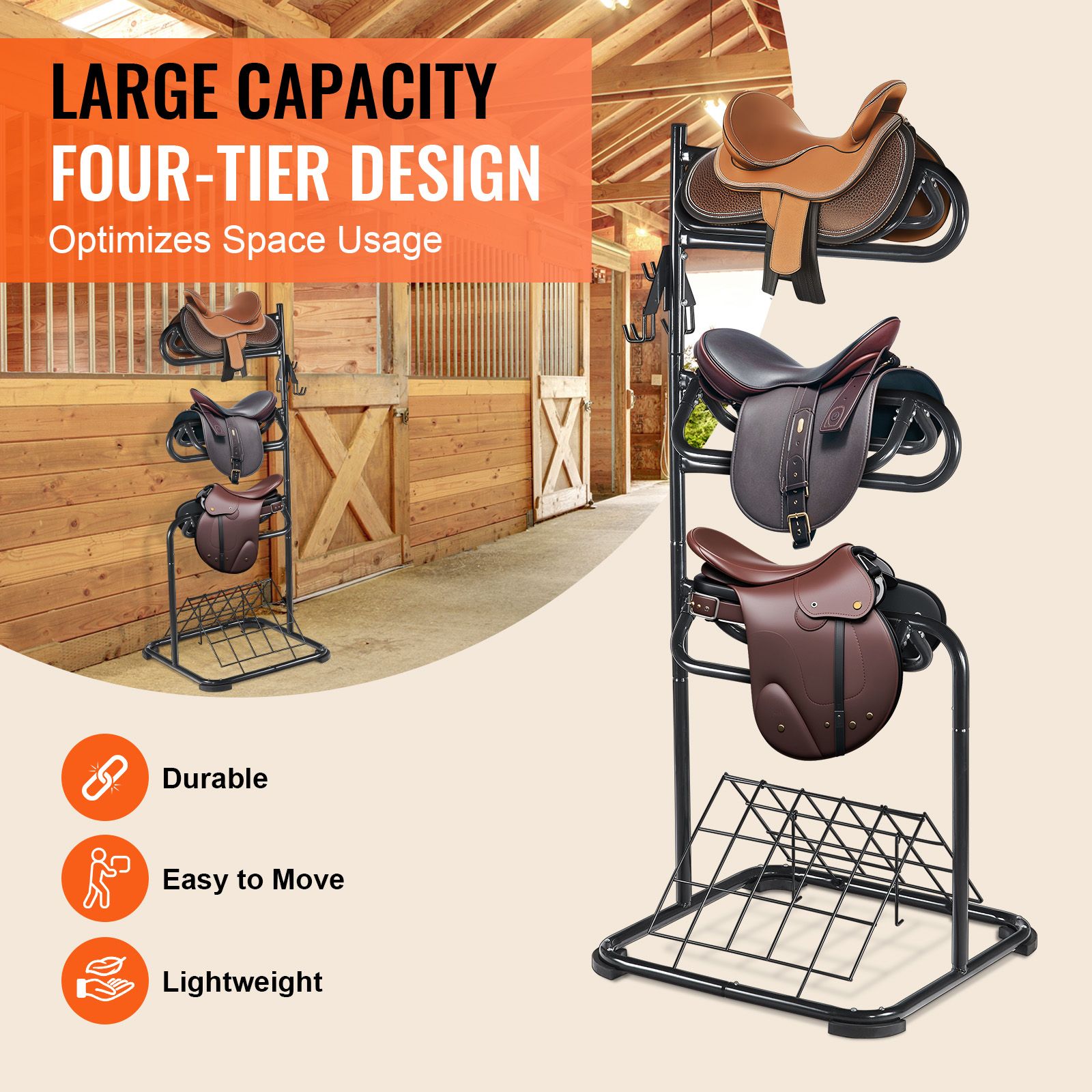 Freestanding Saddle Stand, 30 × 68.5 in, 3 Tiers Saddle Rack, Heavy Duty Saddle Blanket Holder with Removable & Rotating Tiers, English & Western Saddle Rack — image 4