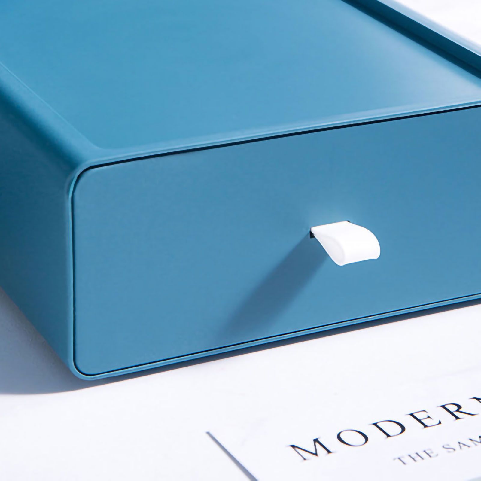 Desktop Storage Box Drawer Design Strong Load Bearing Stackable Desktop Organizer Storage Box for Stationery Blue — image 5