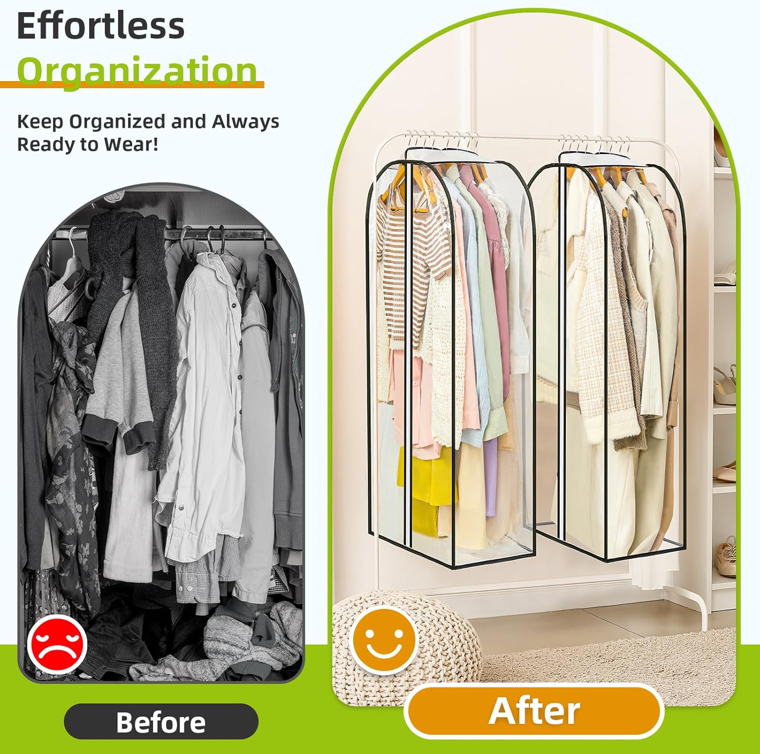 LANDNEOO 2 Pack Clear Garment Bags for Hanging Clothes with Zippers on Double Sides - 10'' Clothes Storage for Coat, Dress, and Fur in Closet - 40'' Long Suit — image 5