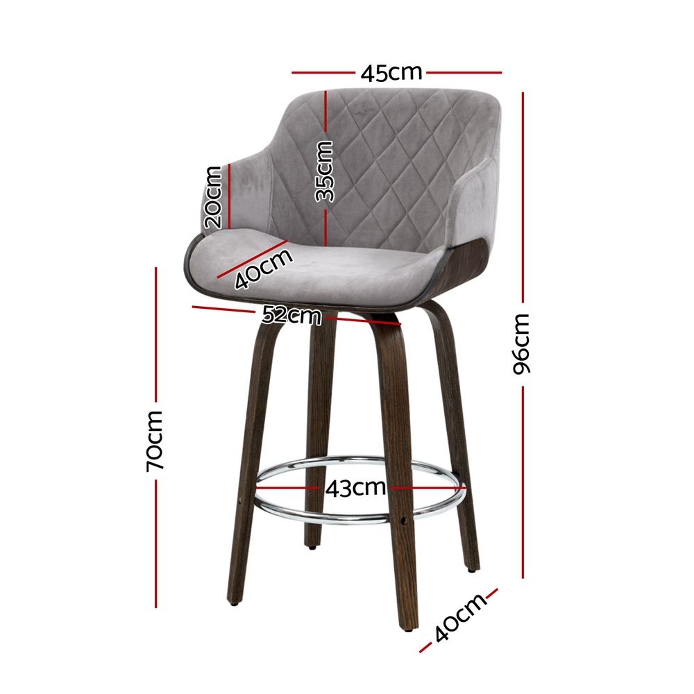 Artiss Bar Stools Set of 3 Kitchen Wooden Bar Stool Dining Chair Swivel Velvet โ image 2