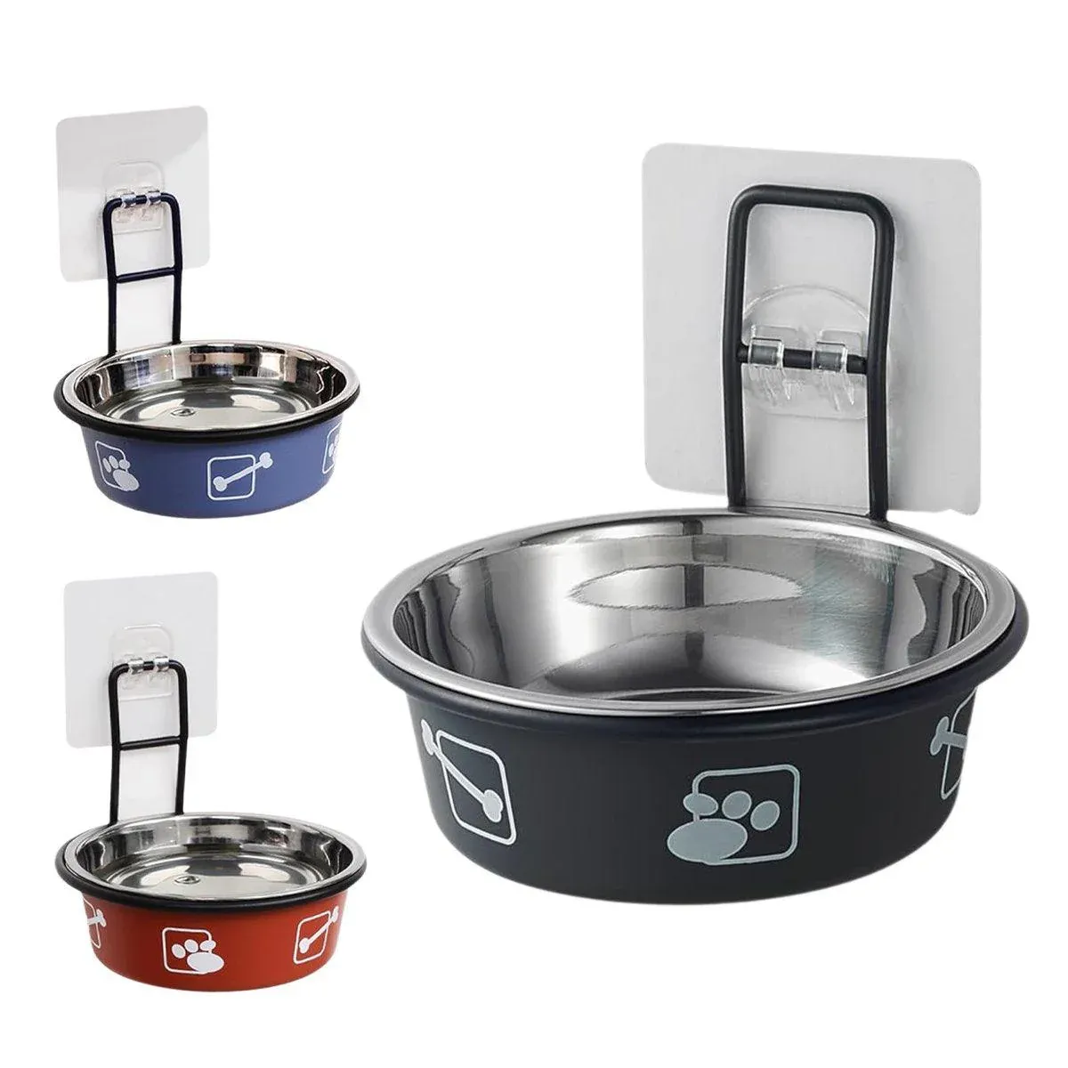 Stainless Steel Pet Bowl Hanging Cat Food Water Bowl Durable for Dogs and Cats - Black-12cm — image 3