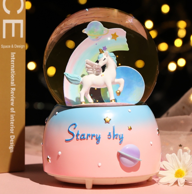 Enchanting Unicorn Snow Globe Music Box - Magical Starry Sky Musical Gift for Girls