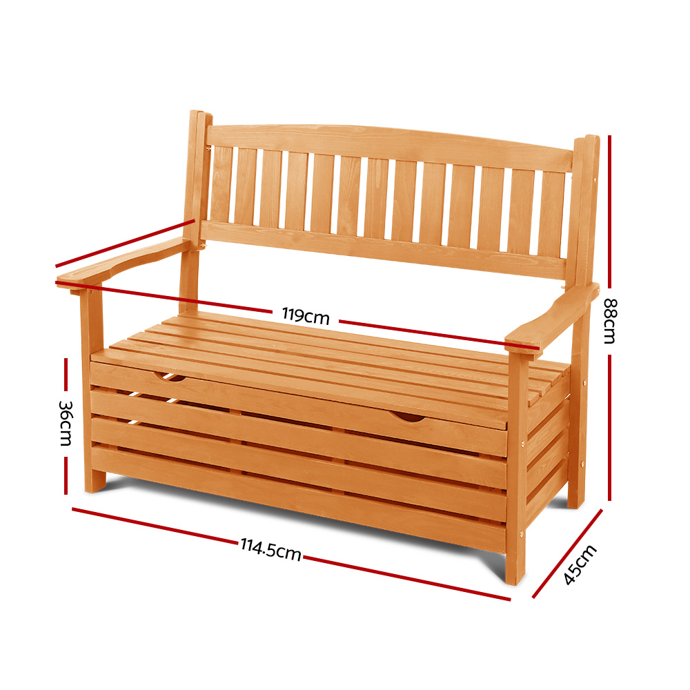 Gardeon Outdoor Storage Bench Box Wooden Garden Chair 2 Seat Timber Furniture — image 2