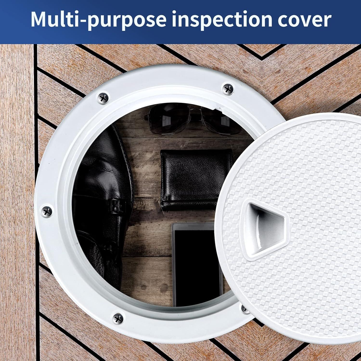 Round Marine Inspection Hatch with Detachable Non Slip Cover, Boat Deck Access Port for Yachts, Kayaks and Storage, White, 15.2 cm — image 6
