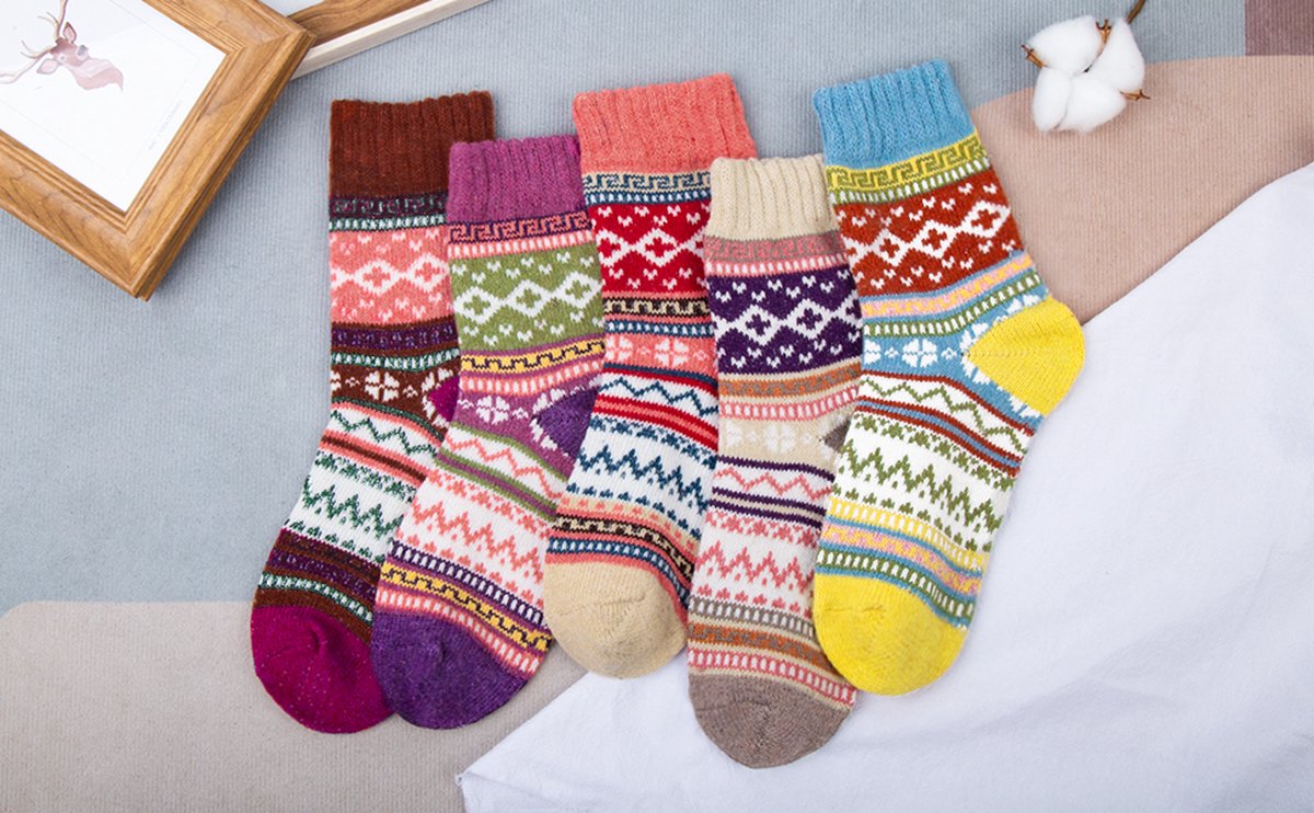 Warm Winter Socks for Women - Set of 5 Pairs - Vintage Design - Women's Socks - House Socks - Warm Socks for Women - Premium Cotton Regular Socks - One Size — image 4