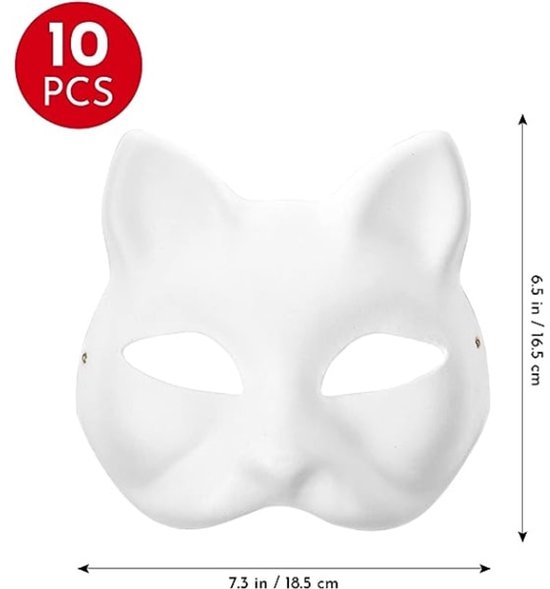 10 Paintable Cat Masks - DIY Animal Costume Masks - White Masks - Half-Used for Masquerade - Halloween - Cosplay Masks for Kids - Party Costume Supplies — image 2