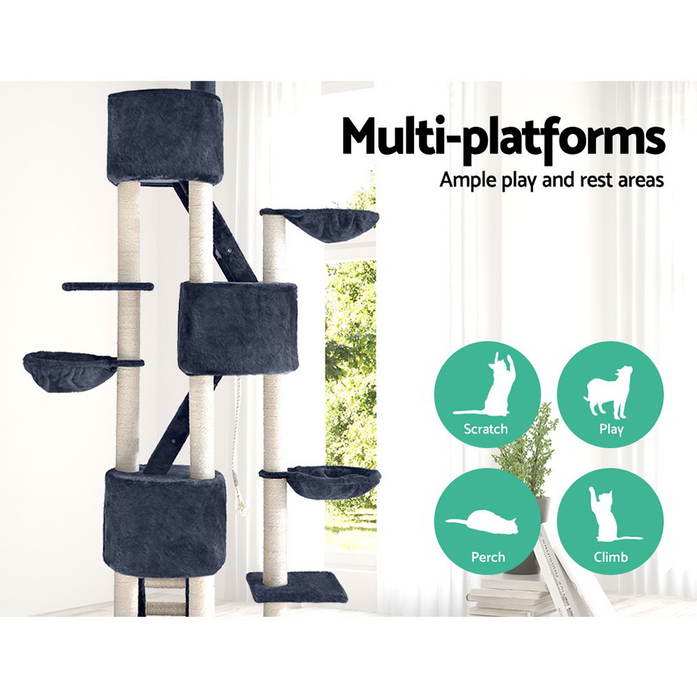 i.Pet Cat Tree 244cm Tower Scratching Post Scratcher Trees Condo House Grey โ image 3