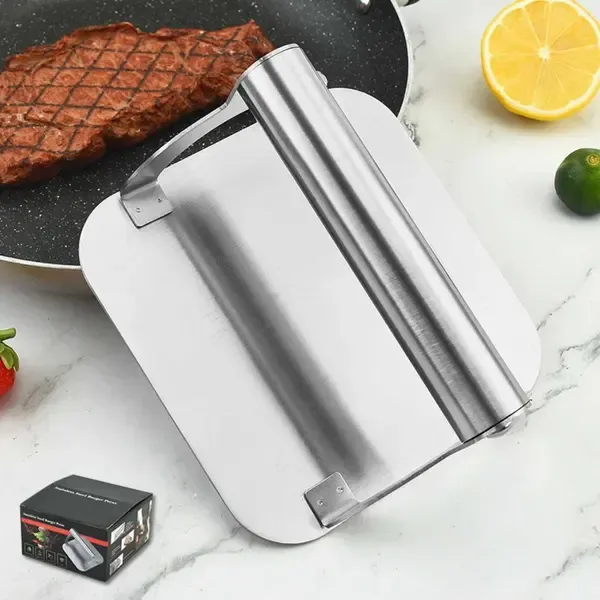 Stainless Steel Burger Press with Flat Base and Handle for Smash Burgers, Grills, Stovetops, Home Kitchens and Restaurants, Silver โ image 2