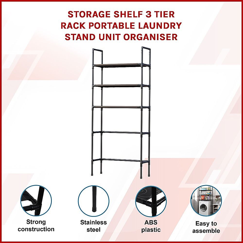 Storage Shelf 3 Tier Rack Portable Laundry Stand Unit Organiser — image 3