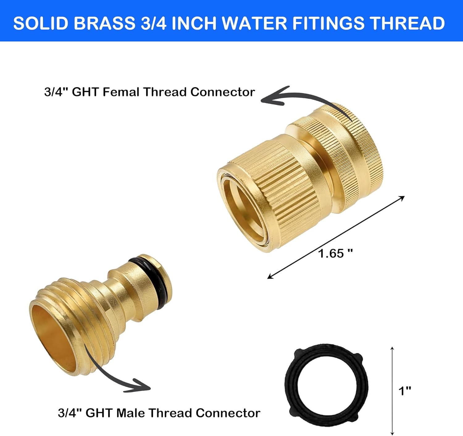 Garden Hose Quick Connector, Solid Brass 3/4 Inch GHT Thread Garden Quick Connect Kit, Male and Female No-Leak Water Hose Fittings (4 Set) โ image 3