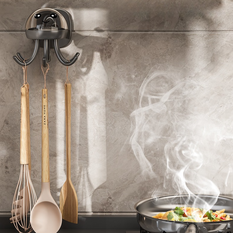Octopus Rotating No-Drill Hook, Multi-Purpose Strong Adhesive 6-Claw Kitchen Utensil Wall Storage Rack—Gray — image 3