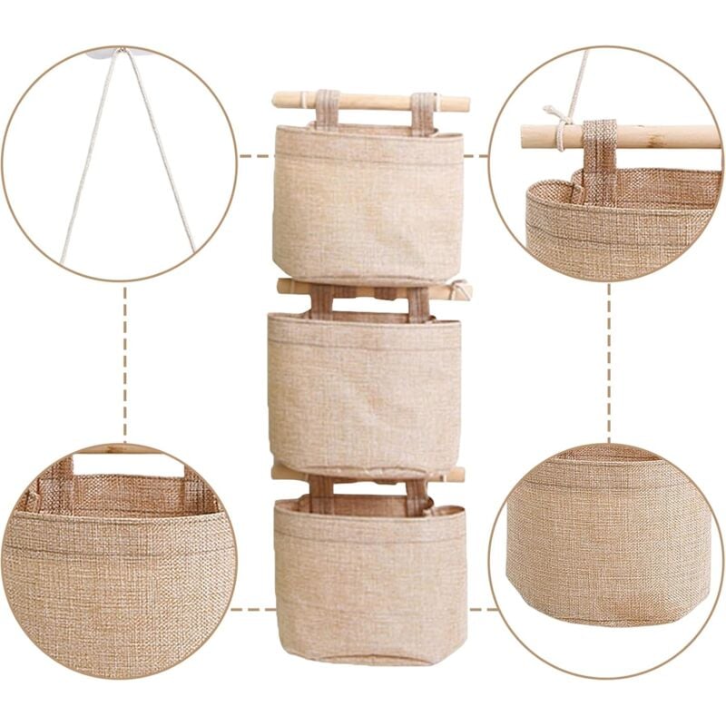 Hanging Storage Bag with Pockets 3 Layers Cotton Linen Canvas Hanging Storage Bag on Wall Door Organizer for Bedroom Bathroom — image 2