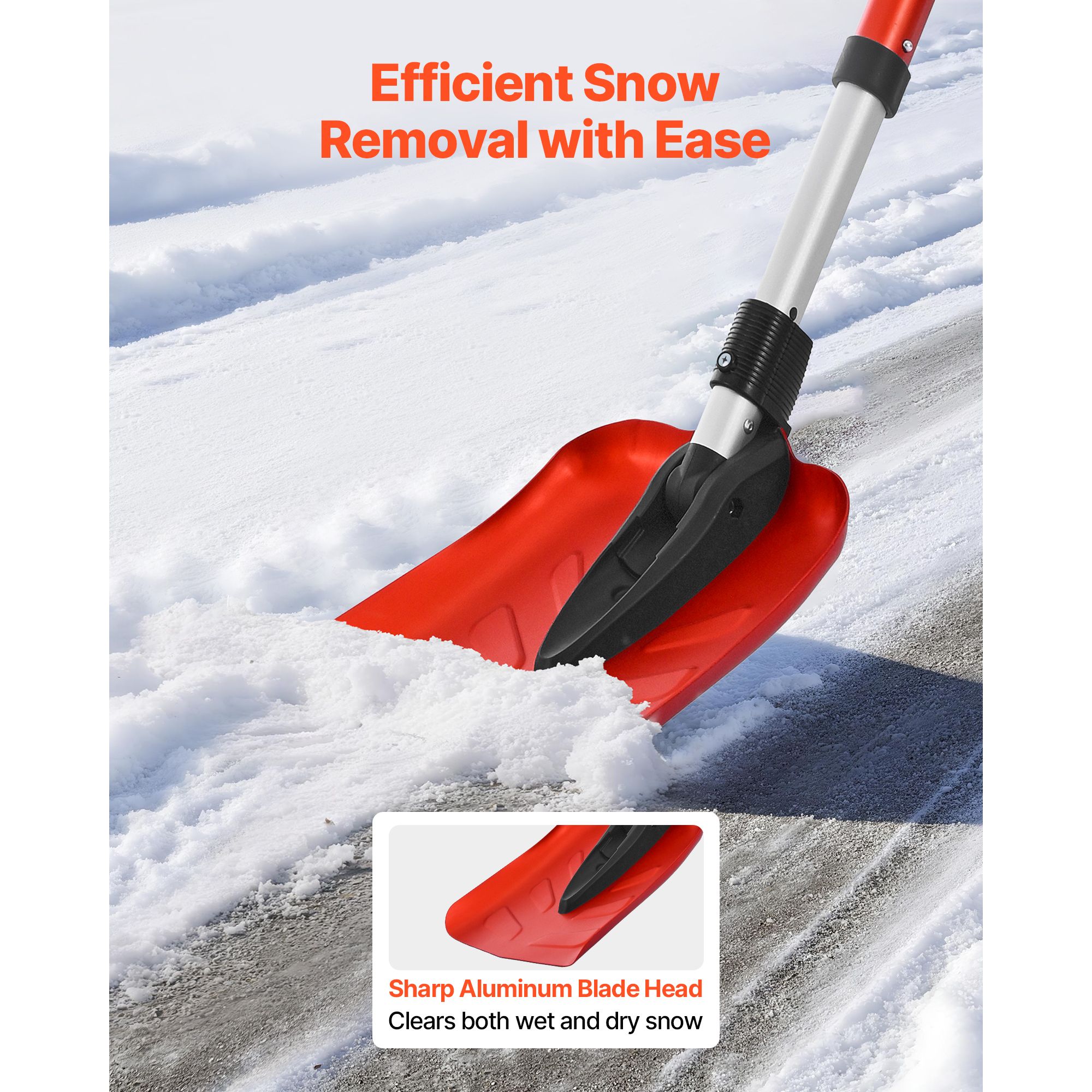 Snow Shovel for Driveway, 22cm Foldable Snow Shovel with D-shaped Handle, 36-40 in Adjustable, Lightweight Aluminum Alloy Snows Removal Tool, Reduce Back — image 2