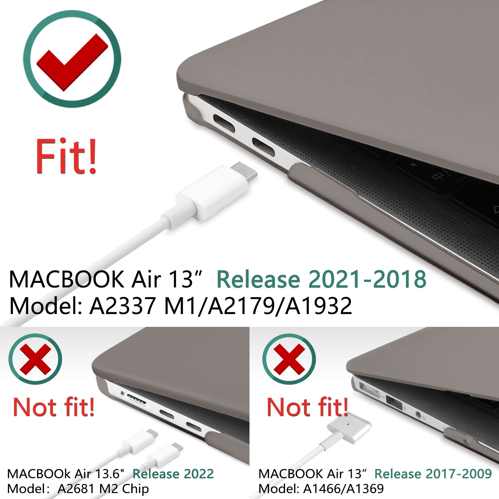 Suitable for MacBook Air 13 Inch Case 2022 2021 2020 2019 2018, A1932, A2179, A2337 Shell Case Keyboard Cover Grey โ image 4