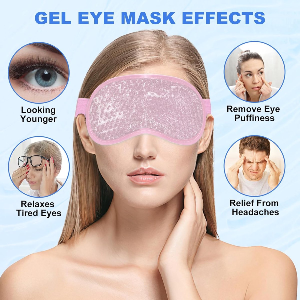 Cooling Eye Masks - Set of 2 - Sleep Eye Masks - Can be used hot or cold - Reusable hot and cold therapeutic gel beads - Relaxing - Gel - Pink - For โ image 6