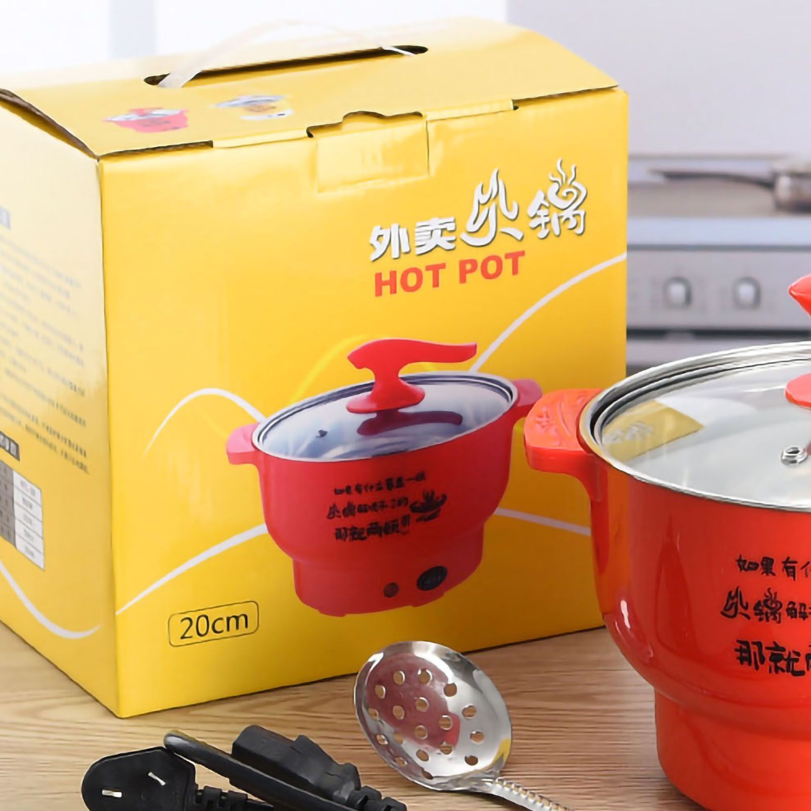 Electric Cooking Pot 1.8L 400 to 800W Stainless Steel Inner Wall 2 Modes Overheating Protection Electric Cooker Red — image 5