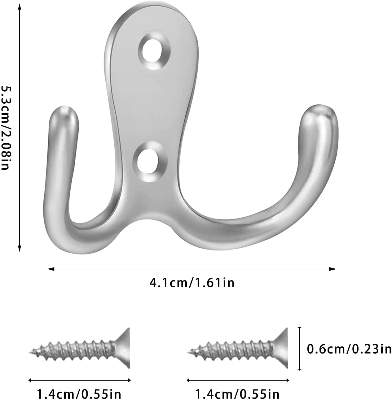 4 pieces of coat hooks with double pins, metal coat hangers, double coat hooks, suitable for bathroom, bedroom, door, wall, clothes, can hang jackets, scarves — image 2