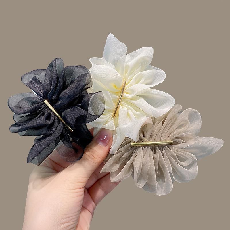 Chiffon Headdress Flower Hairpin Woman Sweet party hair Claw styling Hair Clips - Beige โ image 3