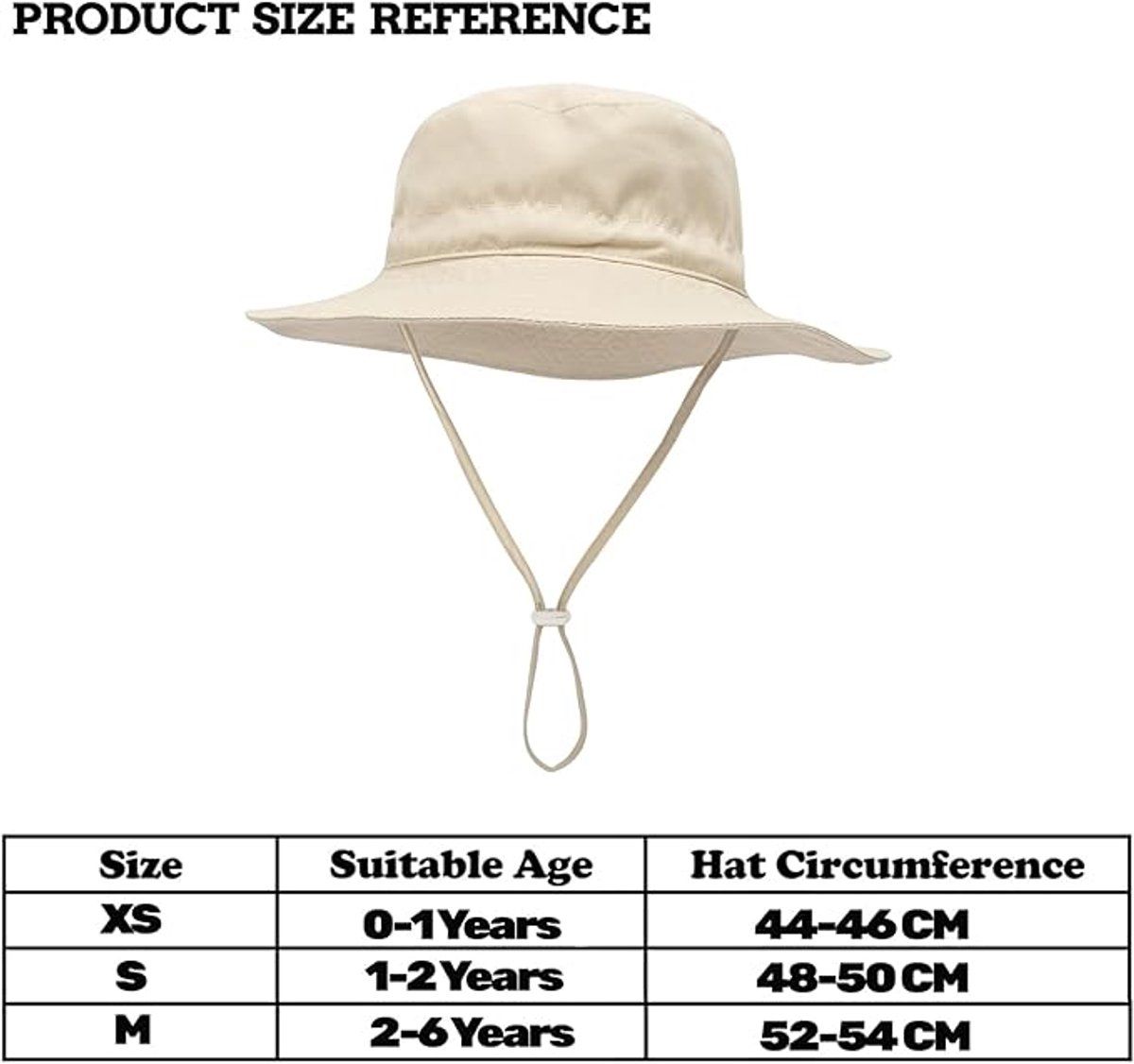 Baby Sun Hat, Breathable Cotton Wide Brim Bucket Hat With Adjustable Chin Strap, XS Beige, 44 to 46 cm β image 2