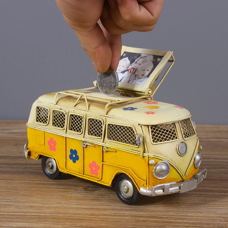 Creative metal piggy bank handmade gift ornament British bus model novel retro ornament Home creative ornament — image 3