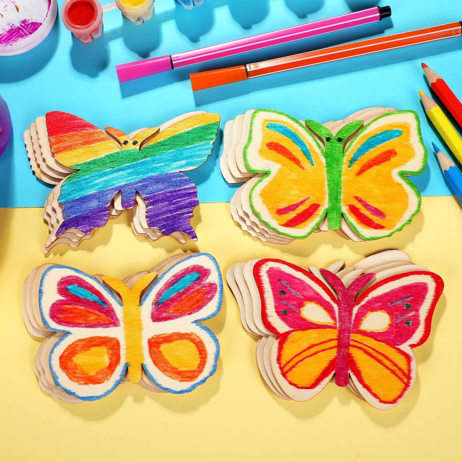 40 Pieces Butterfly Unfinished Wooden Butterfly Blank Wood Butterfly Shaped Slices Cutouts for Birthday DIY Painting — image 3