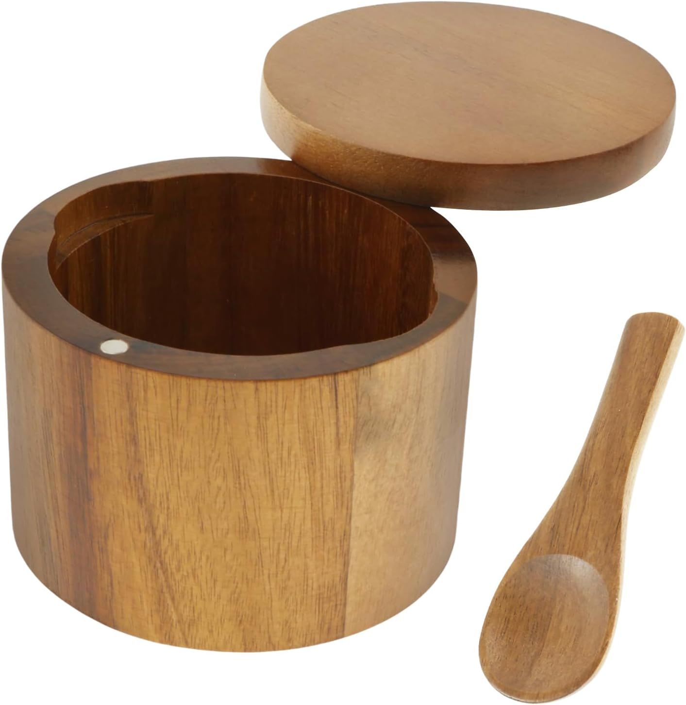 Acacia wood salt jar, solid wood seasoning box, wooden pepper box, kitchen seasoning bottle, salt box, storage seasoning jar(One layer single grid style) โ image 2