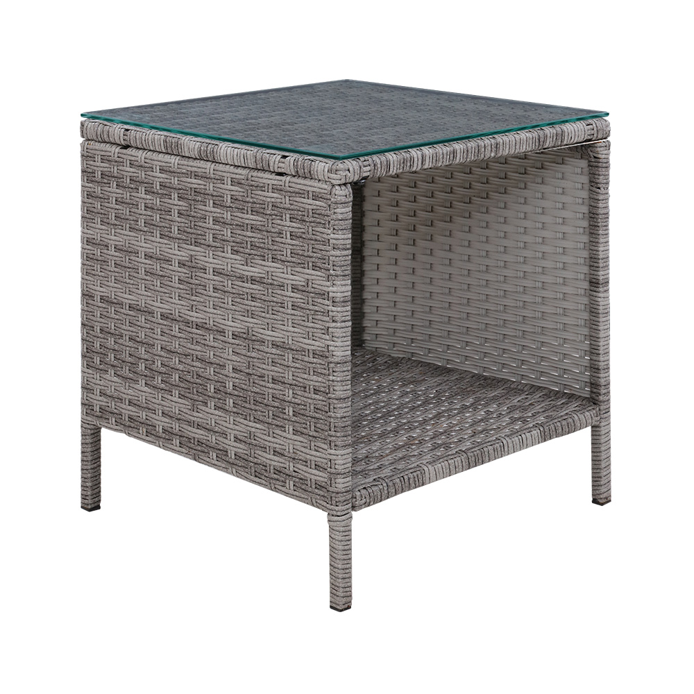 Gardeon Coffee Side Table Wicker Desk Rattan Outdoor Furniture Garden Grey — image 3