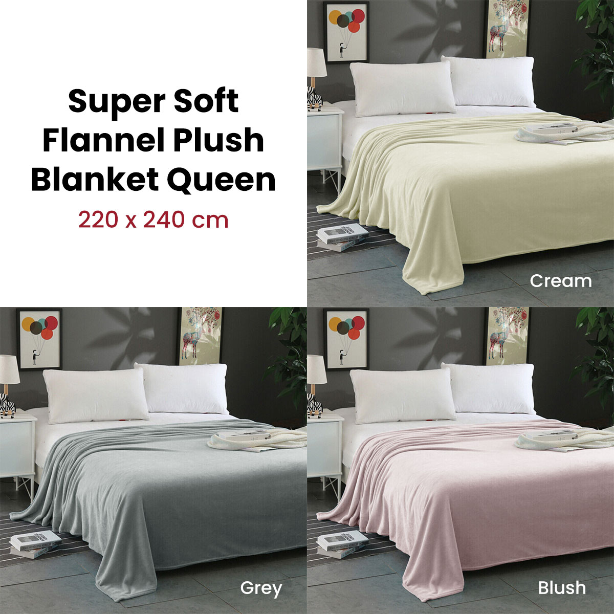 Super Soft Micro Flannel Plush Blanket Queen 220 x 240cm Blush โ image 2