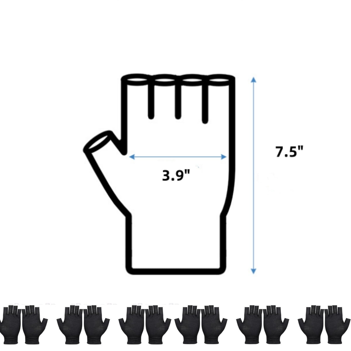 12 Pairs Cotton Gloves,Reusable Half Finger Touchscreen Gloves,7.5x3.9In Summer Sun UV Protection Gloves for Men and Women Black — image 2