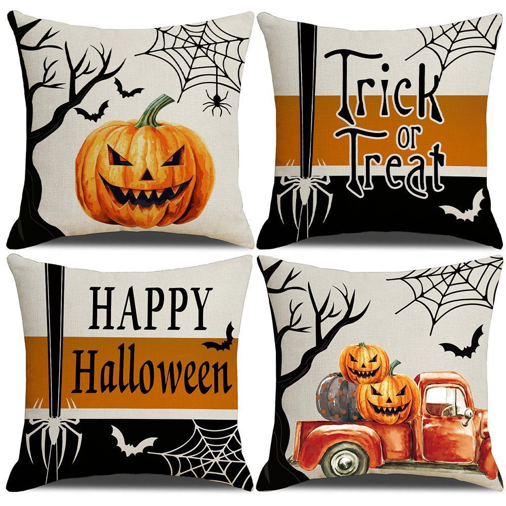 Decorative Holiday Pillow Cover 4PC, Halloween & Christmas Household Accessory, Style 25, Suitable For Sofa, Living Room, Bedroom, 45 × 45cm Does Not Include