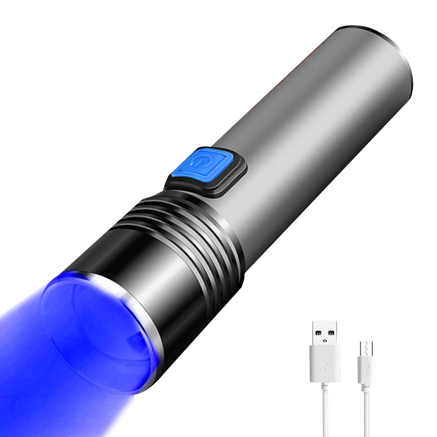 Rechargeable Blue Light Flashlight,3 Modes, Zoomable Small LED Tactical Flashlight Light Fishing Night Vision Flashlight โ image 2