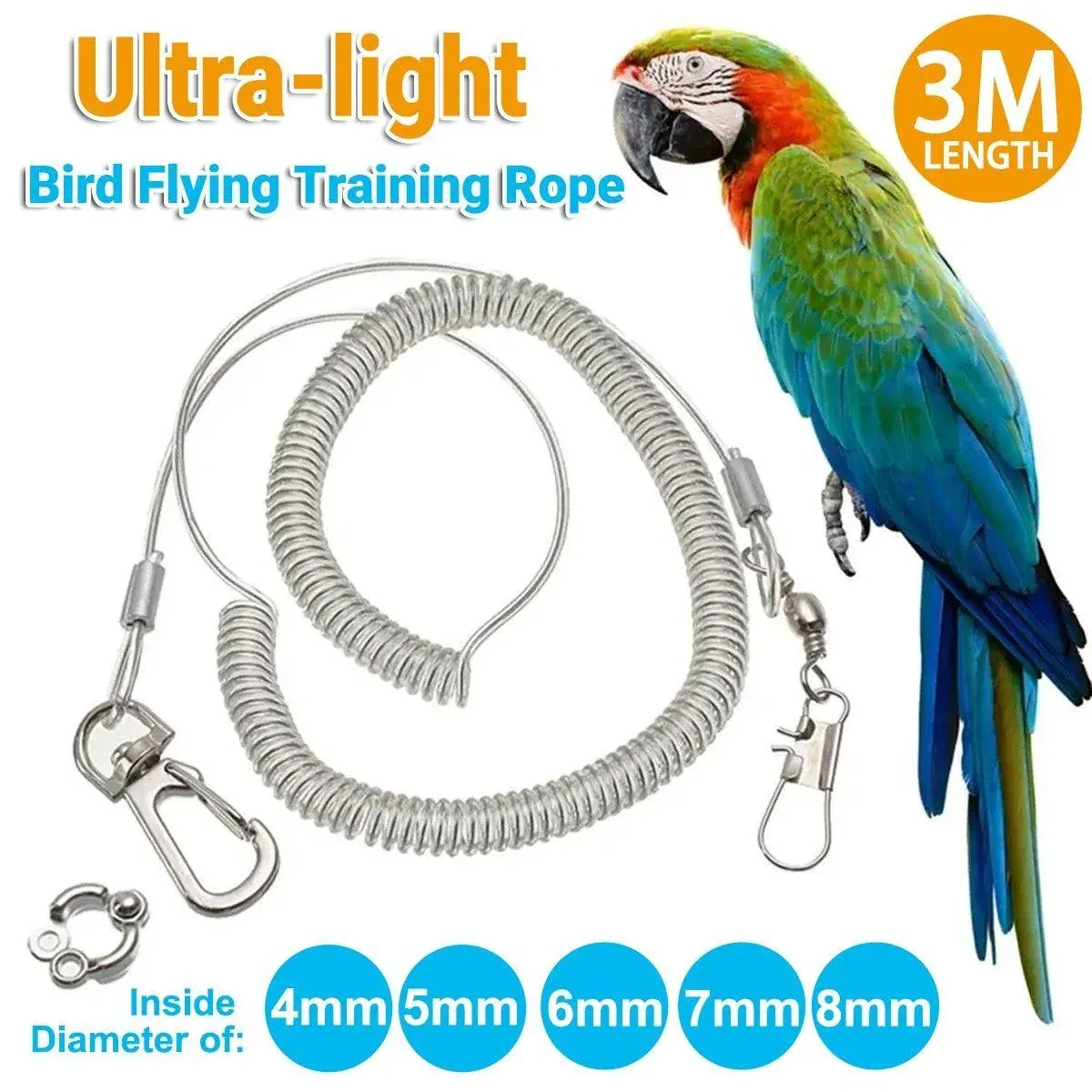 Parrot Leg Ring Anti Slip Bird Anklet Elastic Rope with Alloy Fasteners Supplies - 6mm โ image 2