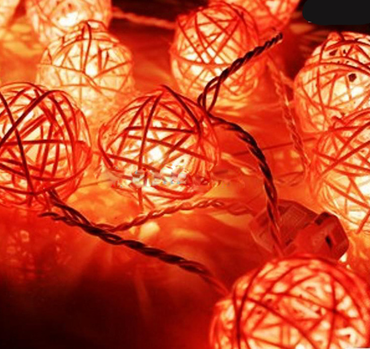 1 Set of Orange 5cm Rattan Cane 50 Ball Battery Powered LONG 5m String Lights Christmas Gift Home Wedding Party Bedroom Decoration Table Centrepiece — image 5