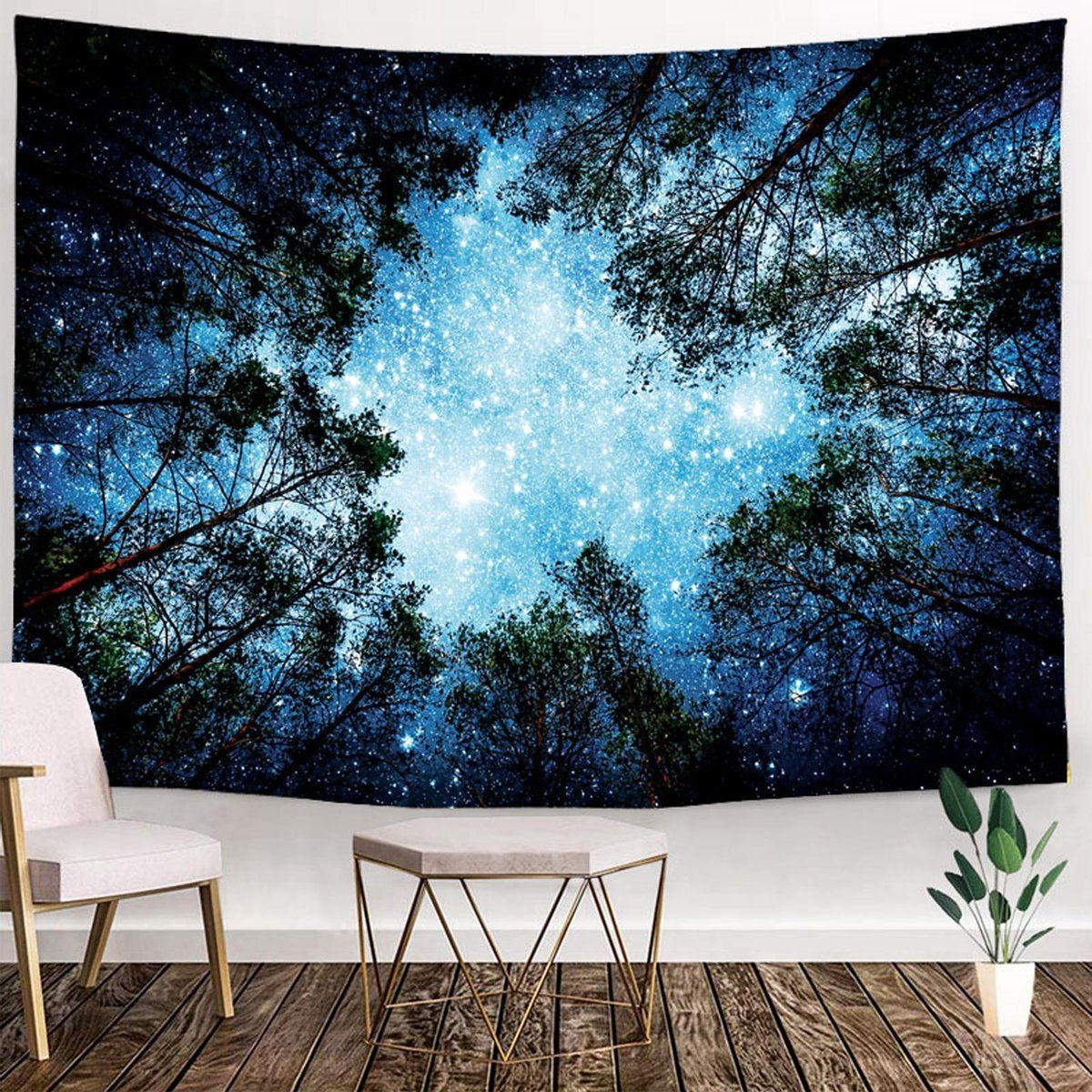 Starry Forest Night Sky Wall Tapestry, Blue Space-Themed Wall Hanging, 200 x 150 cm — image 3