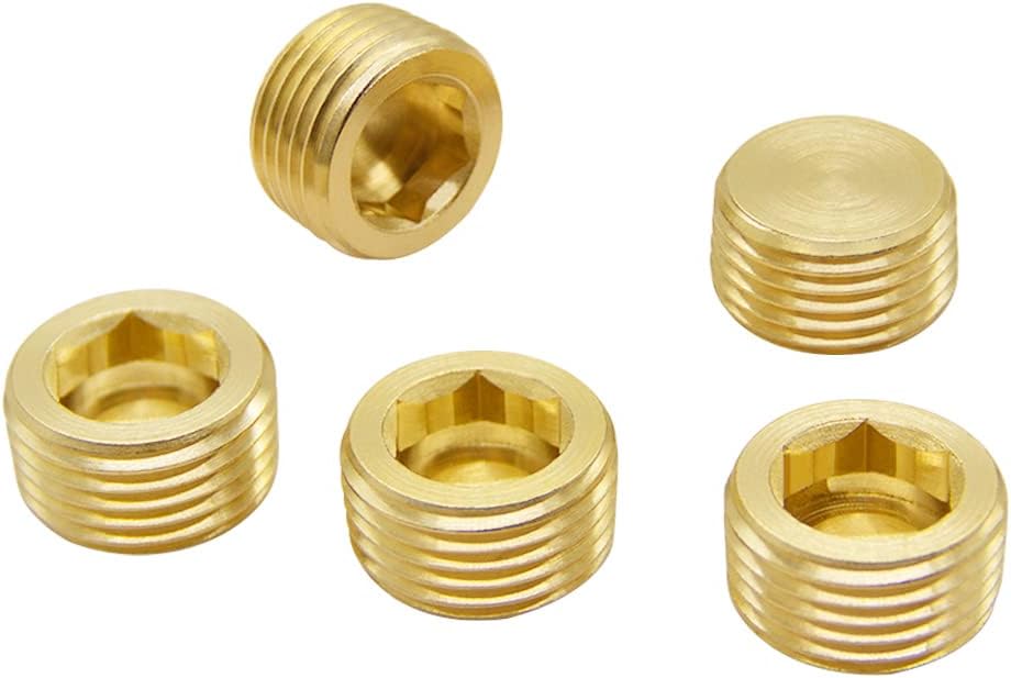 5PCS 1/2" NPT Male Brass Pipe Plug Counter Sunk Internal Hex Thread Pipe Plug