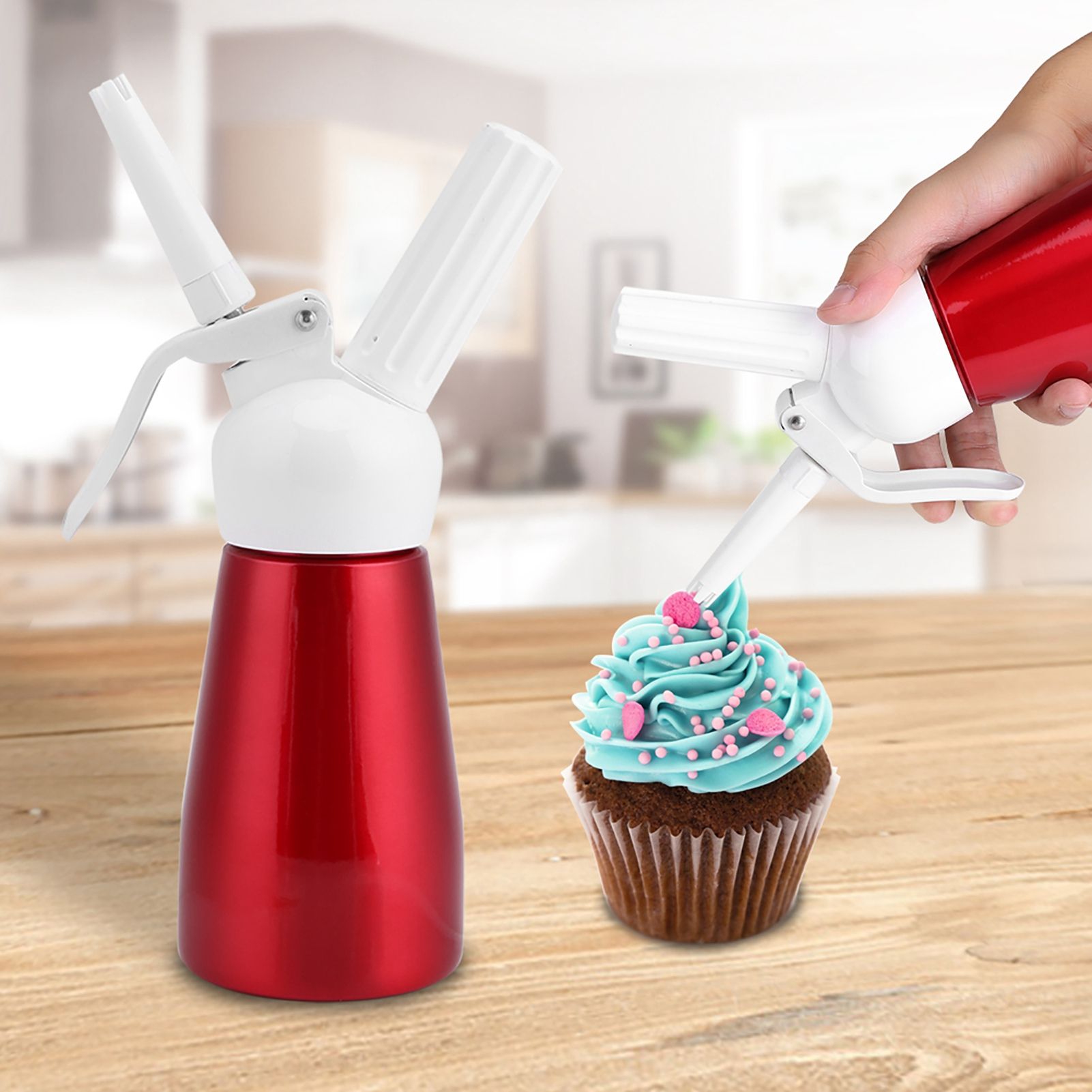250mL Portable Red Aluminum Whipped Dessert Cream Butter Dispenser Whipper Foam Maker — image 3