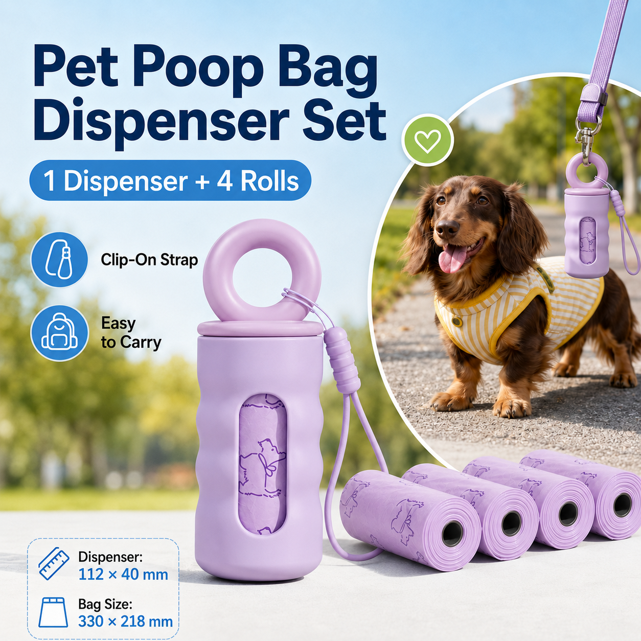 Milk Coffee Color Pet Poop Bag Dispenser with 4 Waste Bag Rolls Portable Dog Waste Bag Holder Clip-On Leash Dispenser Twist Lock Refillable Pet Waste