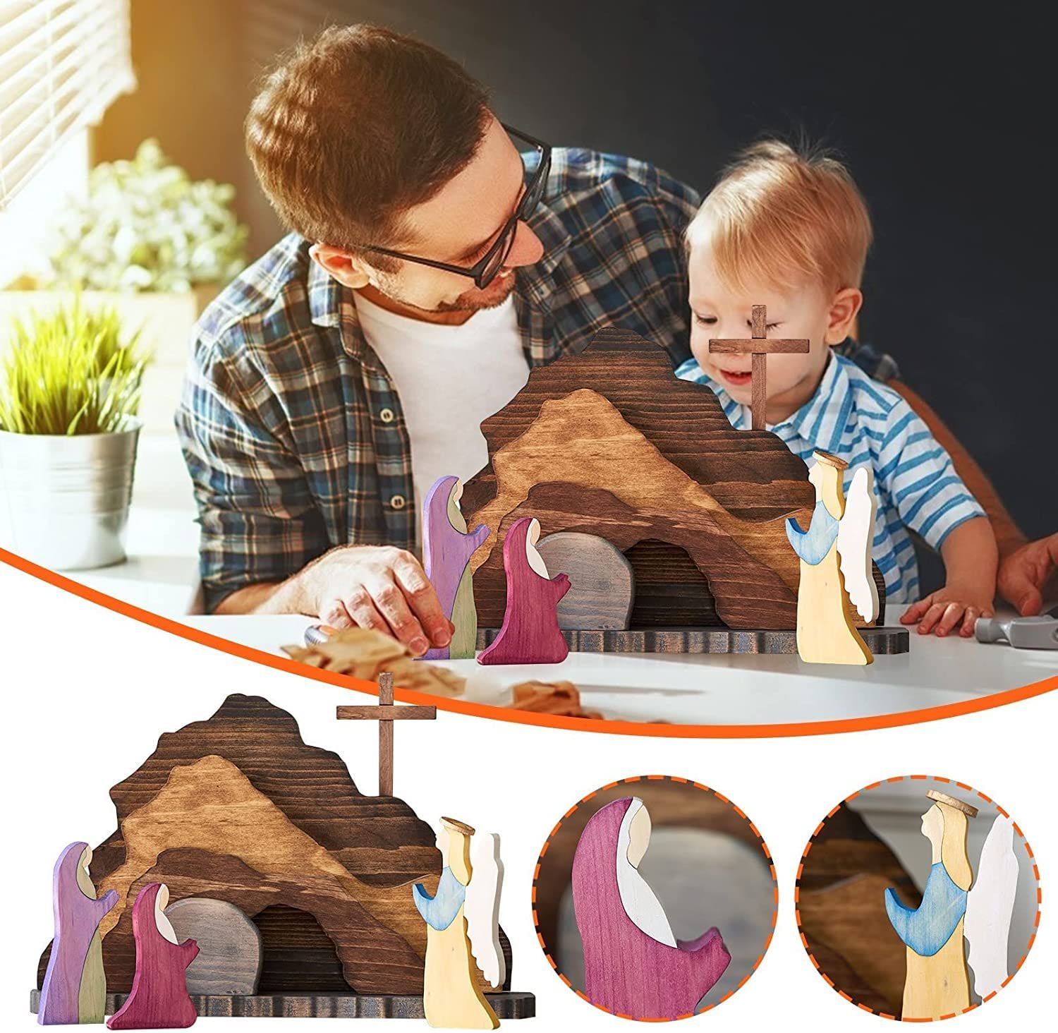 Easter Scene Wooden Decoration, Easter Religious Jesus Nativity Scene Decoration, Nativity Scene Montessori Inspired Wedding — image 3