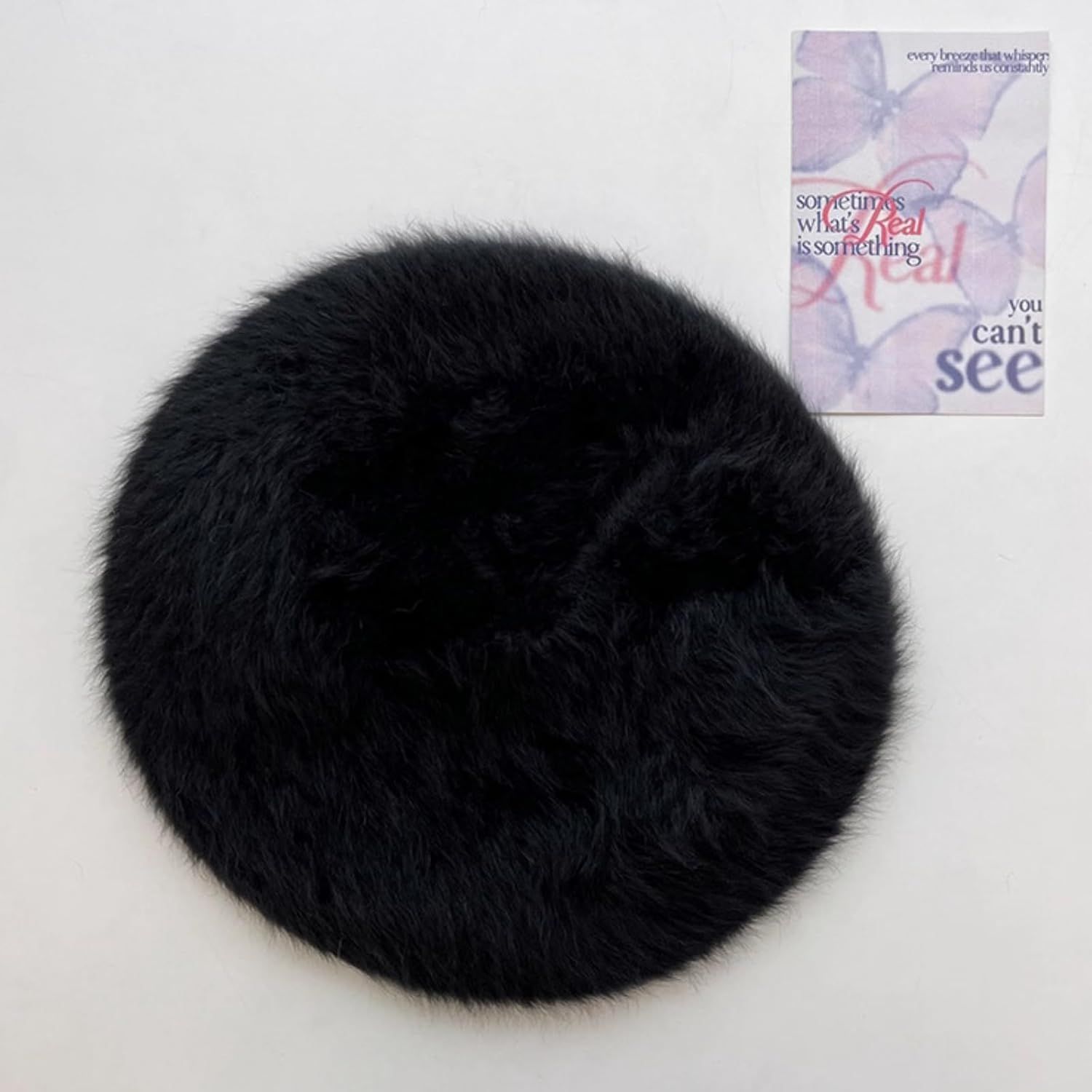 Fuzzy Faux Fur Beret with Heart Bow Butterfly Metal Gems for Women, Winter Atmosphere Artist Hat for A Slim Face Look โ image 4