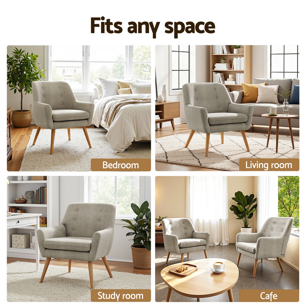 Artiss 2X Armchair Lounge Chair Accent Tub Chair Beige ANNE β image 6