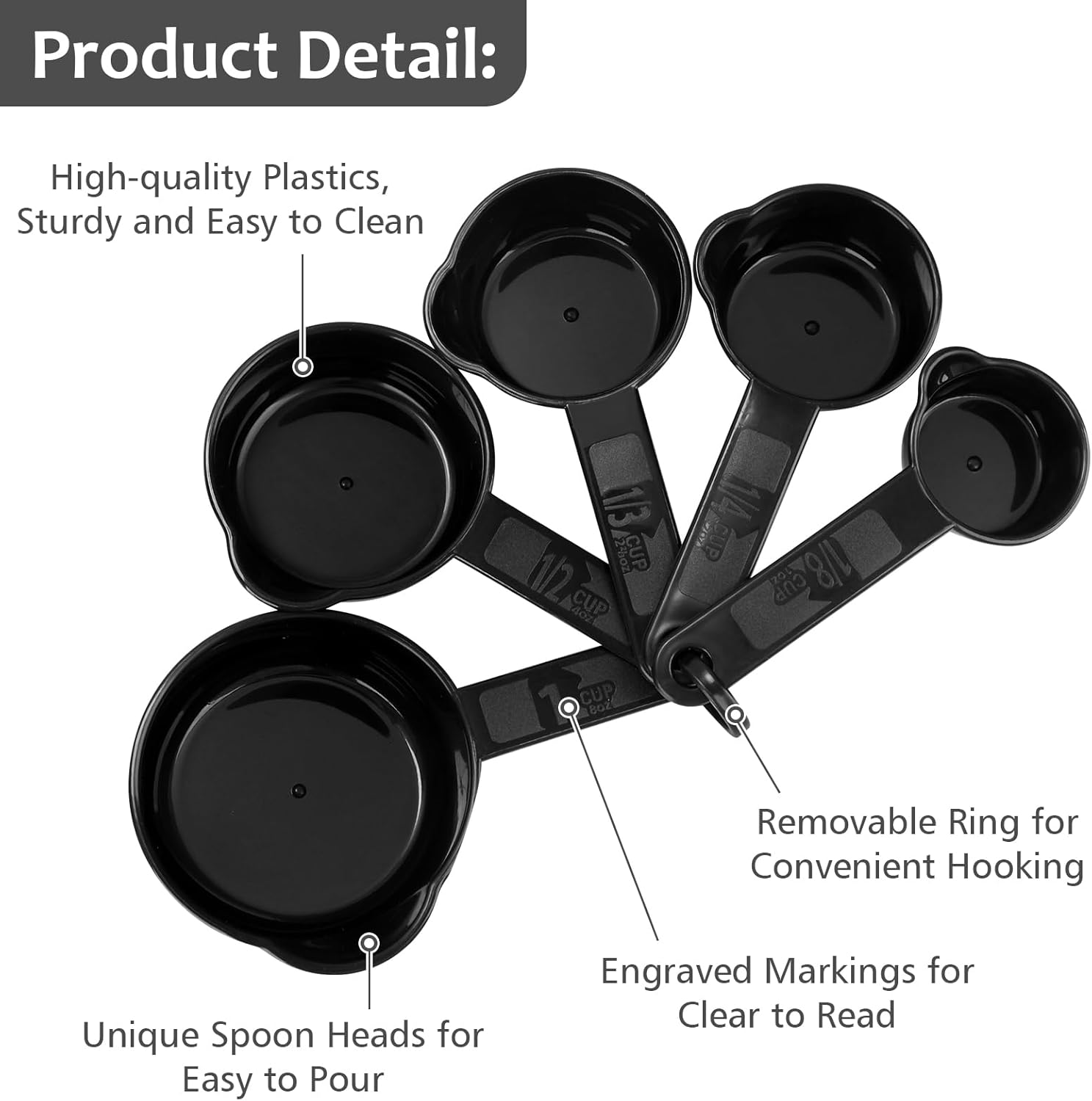 Measuring Cups & Spoons Set, Plastic Cooking Baking Tools Measuring Spoons Cups, 11 Piece Different Capacities Tablespoons Kitchen Gadgets Nesting Measure Sets — image 5