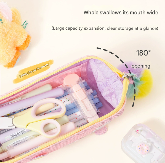 Green Cute Cat Pencil Case for Girls - Large Capacity Sparkly Stationery Pouch with Fluffy Pom โ image 2